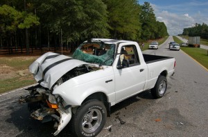 Pickup truck versus log truck